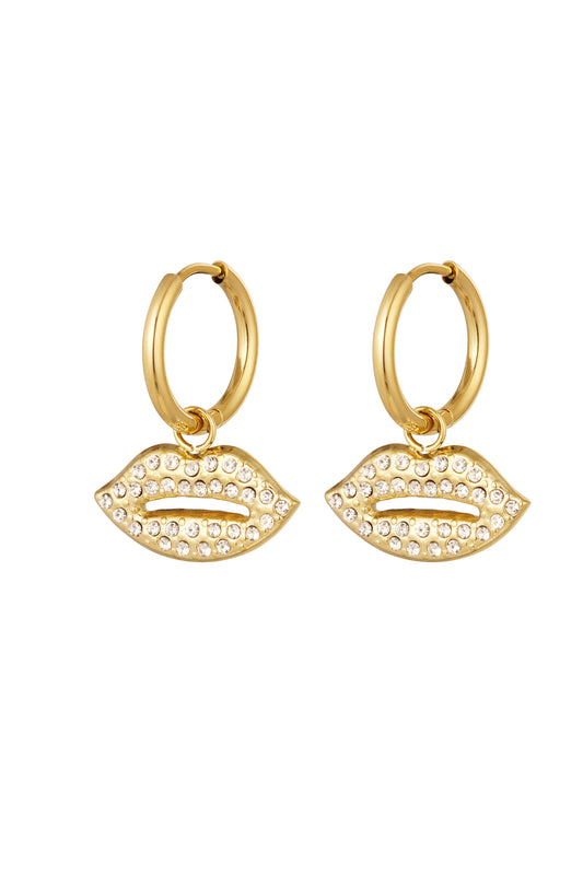 Oorbellen met lip hangertje - goud RVS