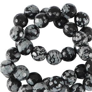 (per stuk) Natuursteen kralen obsidiaan facet geslepen zwart-antraciet marmer - 6mm
