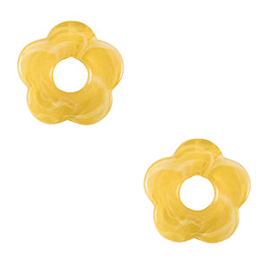 (per stuk) Acryl bedel bloem geel marmer - 27mm