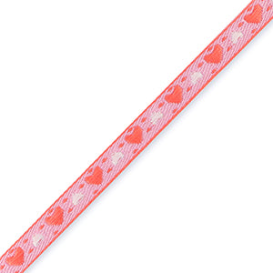 (per meter) Hartjes lint roze rood - 10mm