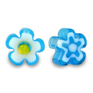 (per stuk) Millefiori kralen bloem blauw - 8mm