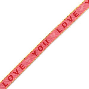 (per meter) "Love You" lint roze rood - 10mm