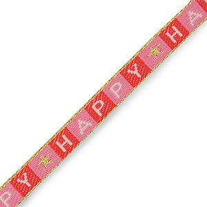 "Happy" lint rood wit roze van polyester, 10mm breed - ideaal voor armbandjes en sieraden maken.