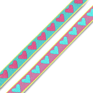 (per meter) BY31® Hartjes blauw roze geel - 10mm