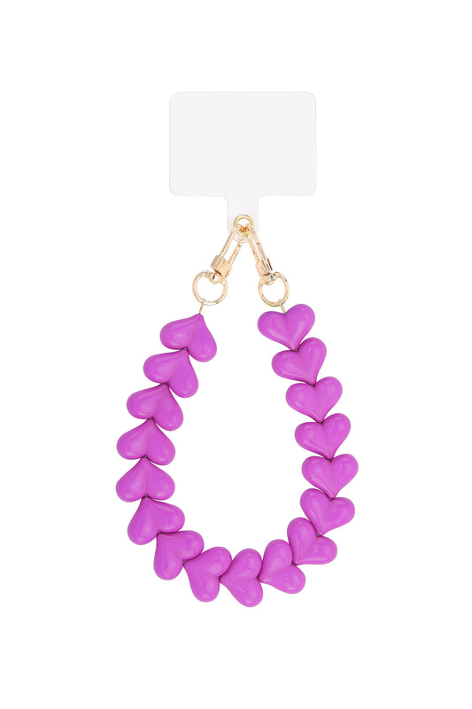 (per stuk) Telefoonkoord hartjes fuchsia roze