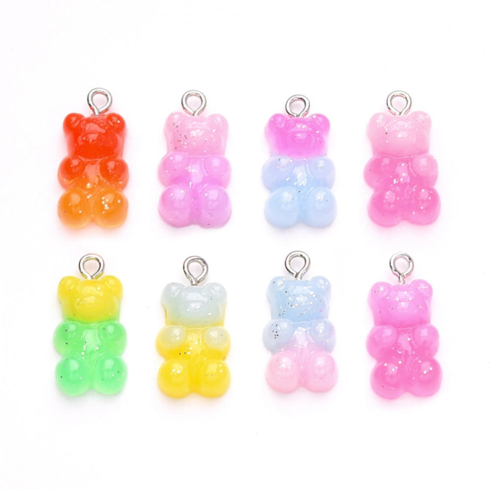 (per stuk) Gummy Bear bedel met glitter - 21,5x11,5x7mm