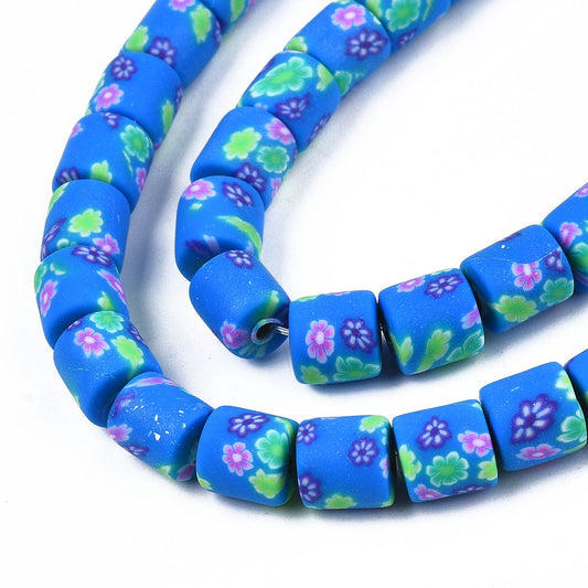 10 stuks Polymeer kralen bloem patroon blauw - 6mm