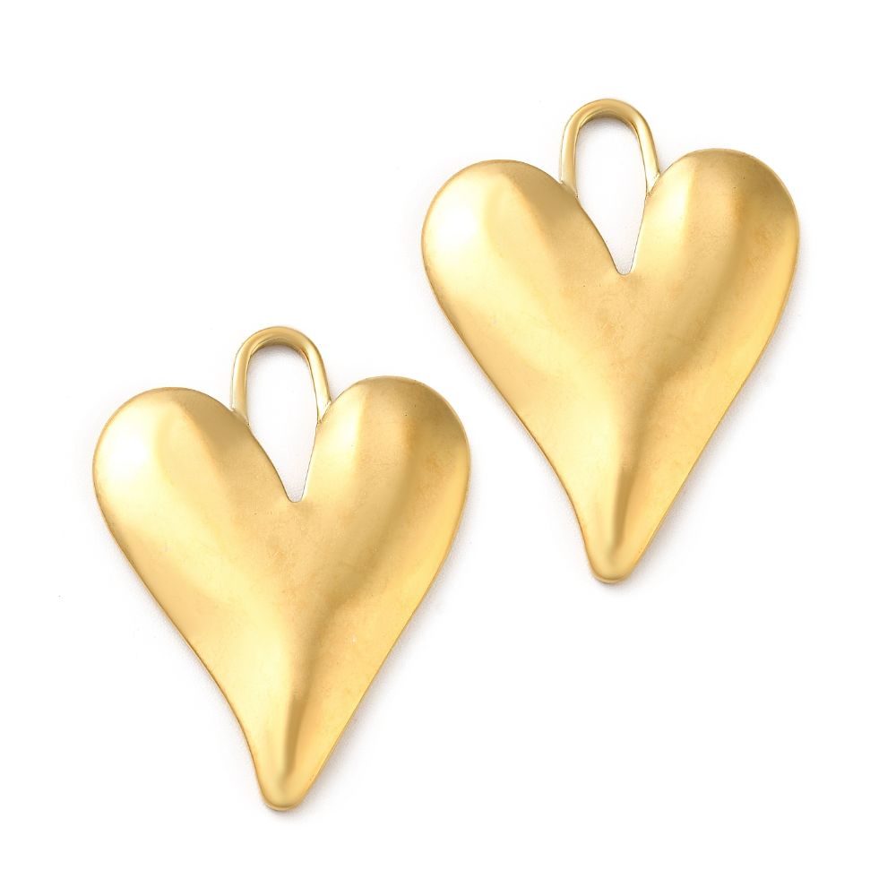 (per stuk) Roestvrij stalen (RVS) bedel hart groot goud - 33x25mm