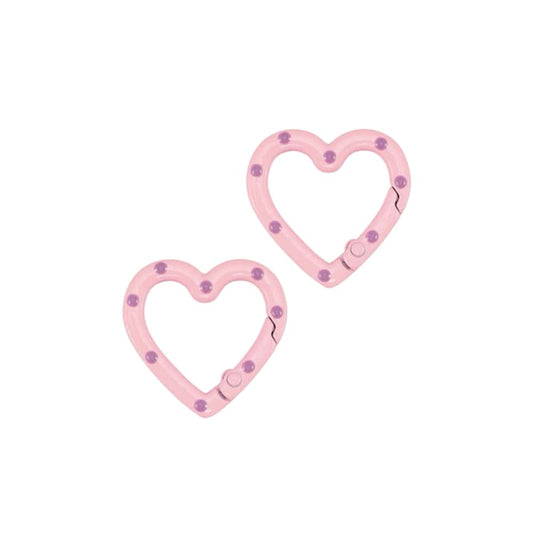 (per stuk) Sleutelhanger clip hart licht roze met paars - 25x25,7mm