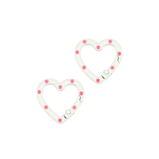 (per stuk) Sleutelhanger clip hart wit met roze - 25x25,7mm
