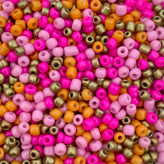 7gram Rocailles kralenmix roze oranje goud - 3mm