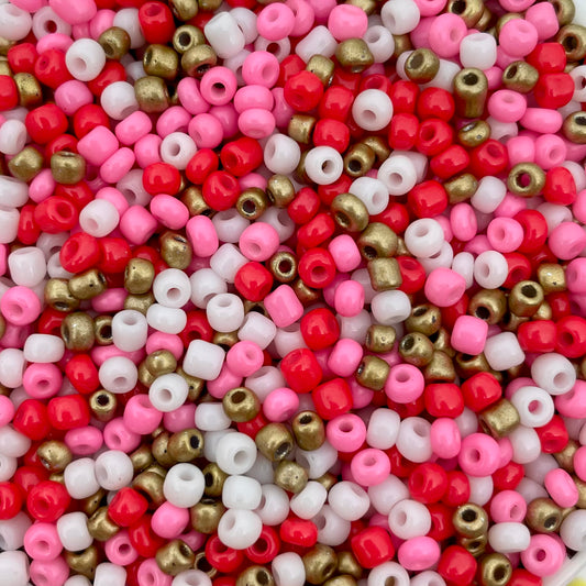 7gram Rocailles kralenmix rood wit roze - 3mm