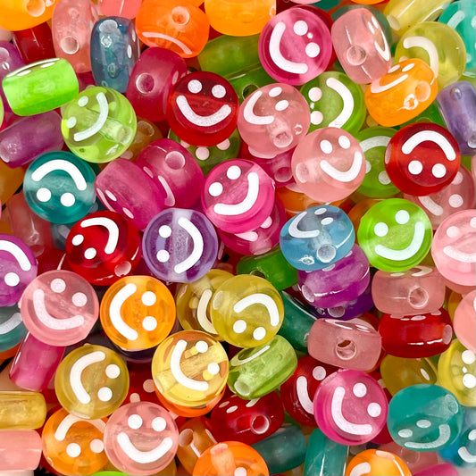50 stuks Smiley kralen transparant verschillende kleuren - 7mm