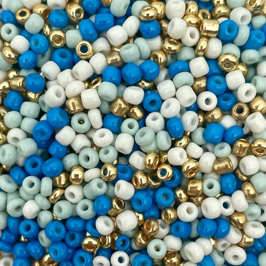 7gram Rocailles kralenmix blauw beige goud - 3mm
