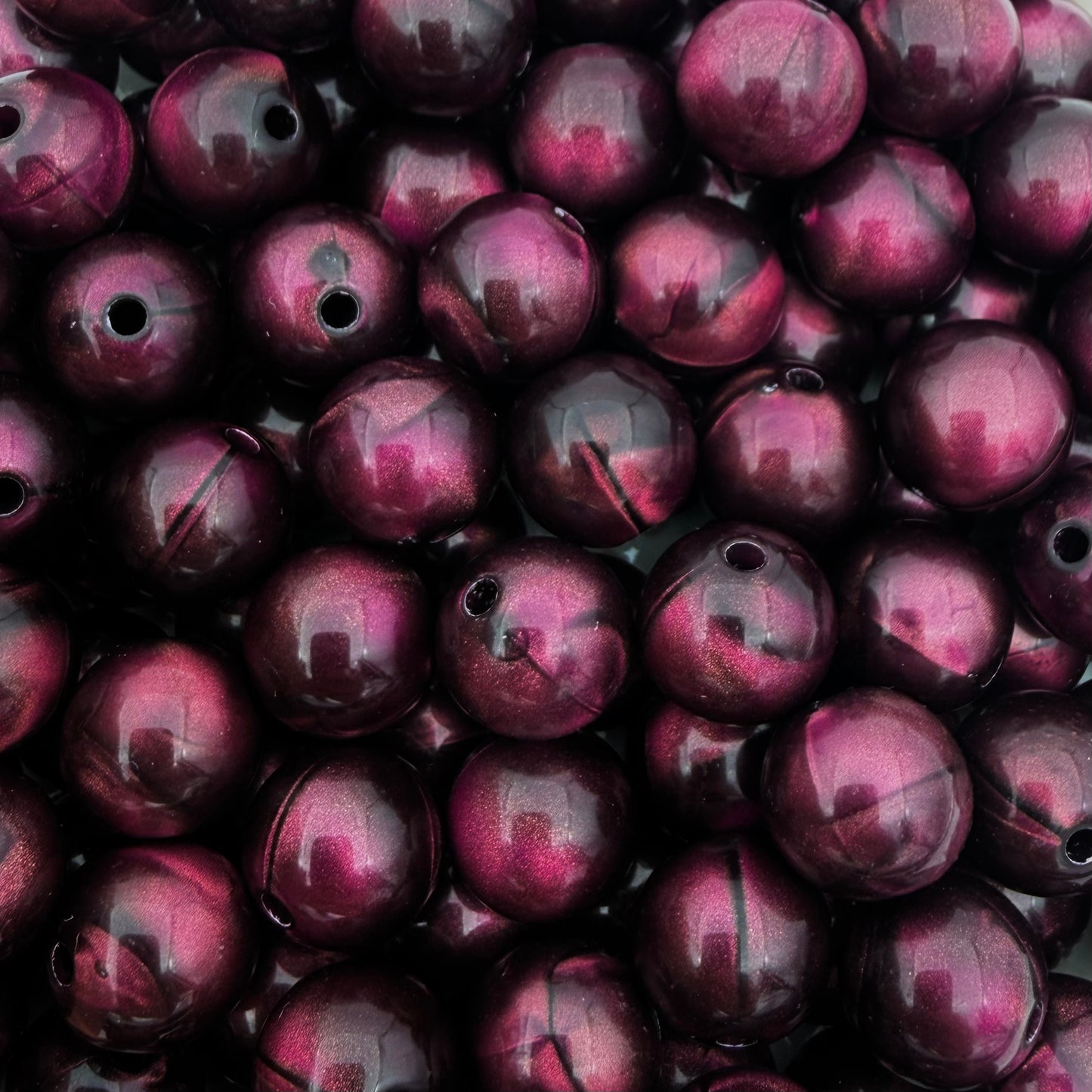 (per stuk) Grote ronde cat eye acryl kralen donkerpaars - 12mm