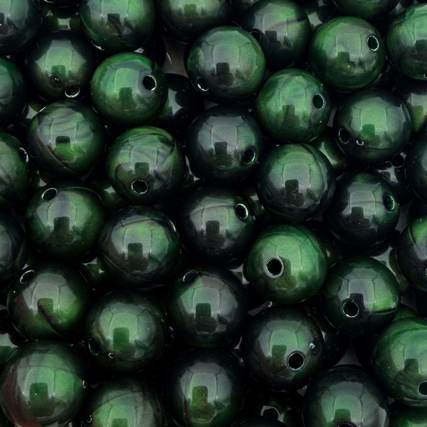 (per stuk) Grote ronde cat eye acryl kralen donkergroen - 12mm