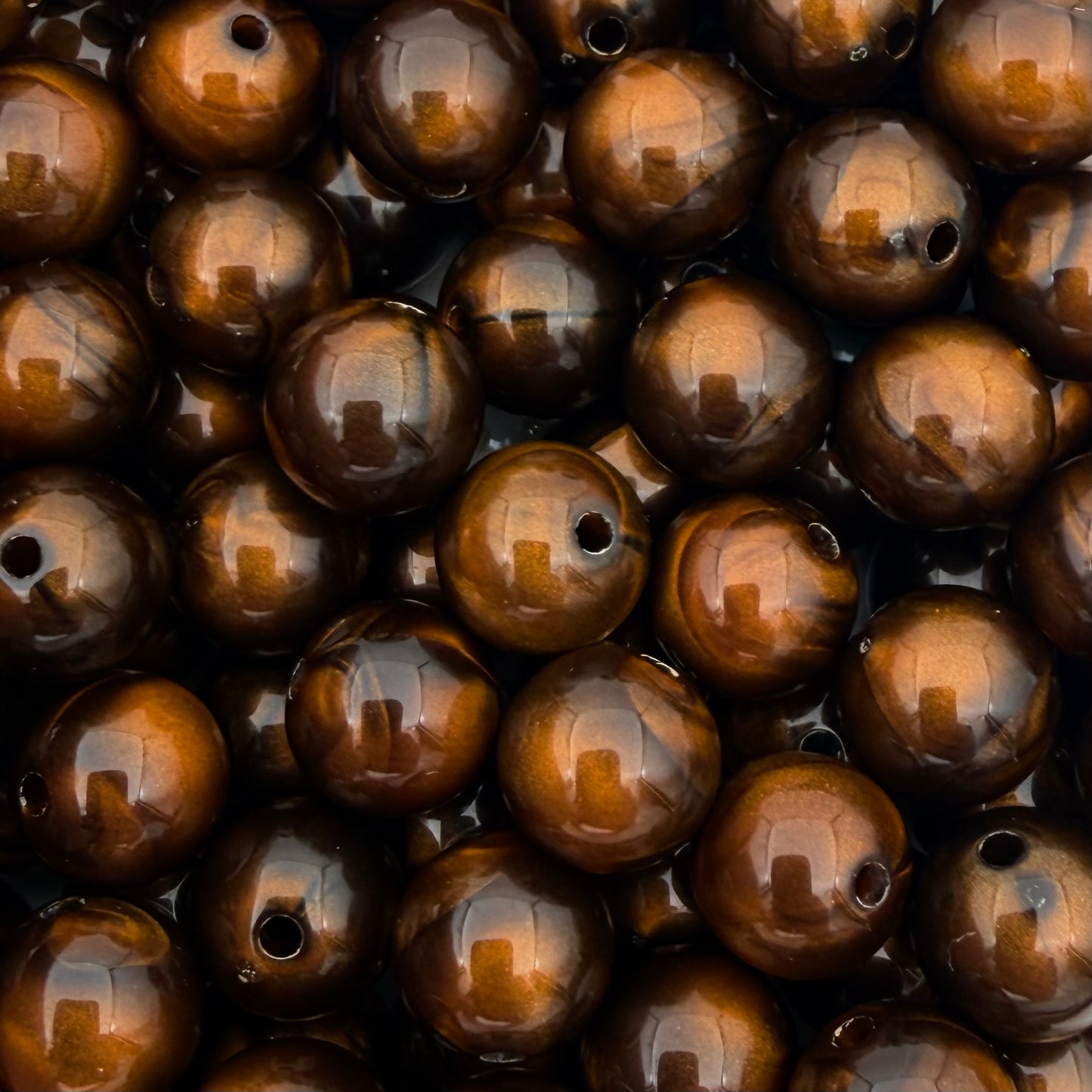 (per stuk) Grote ronde cat eye acryl kralen bruin - 12mm