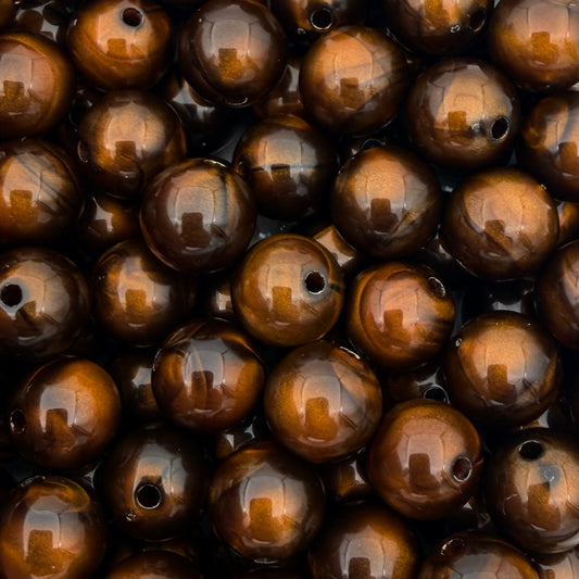 (per stuk) Grote ronde cat eye acryl kralen bruin - 12mm