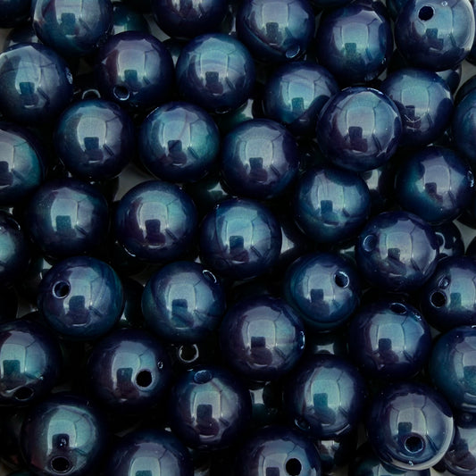 (per stuk) Grote ronde cat eye acryl kralen donkerblauw - 12mm