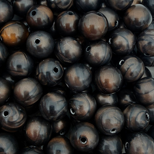 (per stuk) Grote ronde cat eye acryl kralen donkerbruin - 12mm