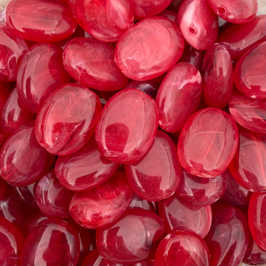 (per stuk) Acryl kraal ovaal rood - 19x15mm