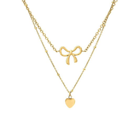 Bow & heart ketting goud