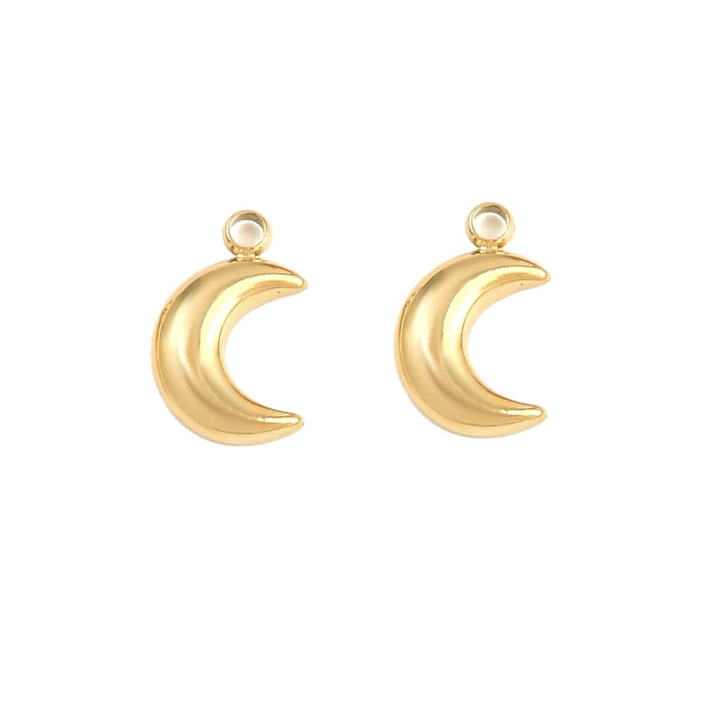 (per stuk) Roestvrij stalen (RVS) bedel maan goud - 9,5x6mm