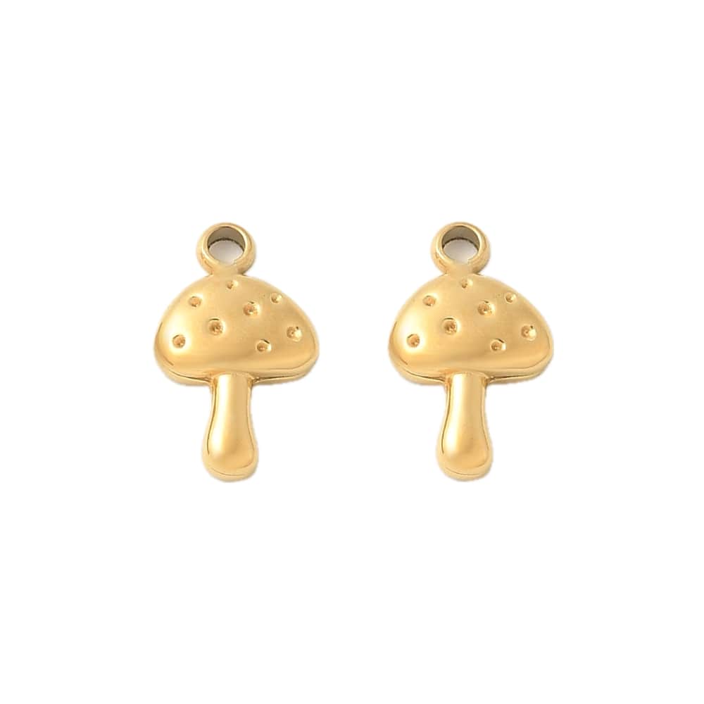 (per stuk) Roestvrij stalen (RVS) bedel paddenstoel goud - 8,5x5,5mm