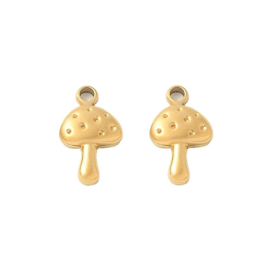(per stuk) Roestvrij stalen (RVS) bedel paddenstoel goud - 8,5x5,5mm