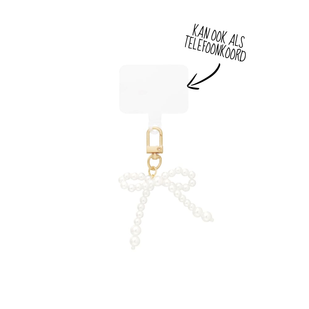 (per stuk) Bag charm strik wit goud - 7x8cm