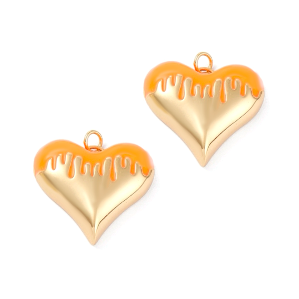 (per stuk) Gesmolten hart bedel goud oranje - 25,5x27mm