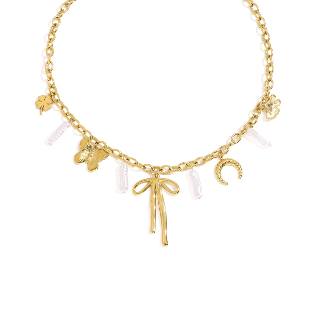 Bow charm ketting goud