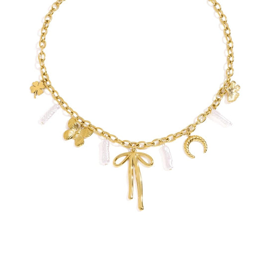 Bow charm ketting goud