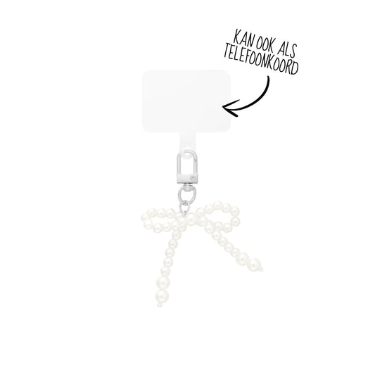 (per stuk) Bag charm strik wit zilver - 7x8cm