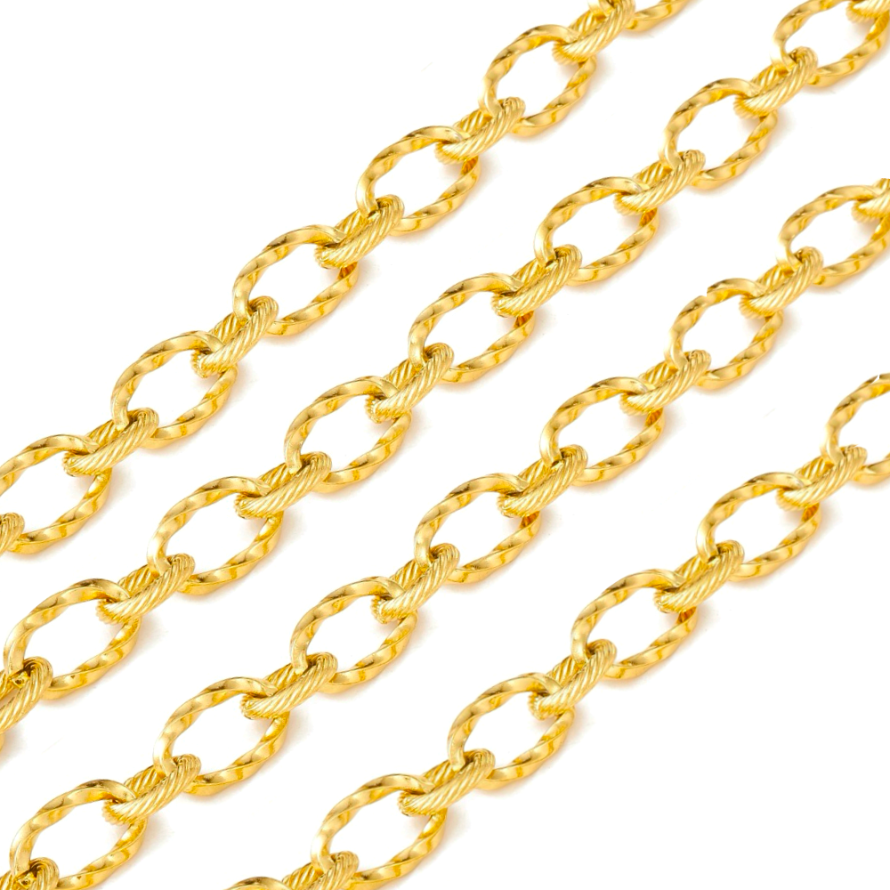 (per 20cm) Roestvrij stalen (RVS) Jasseron goud twist schakel - 7x11,5mm, 6,8x8mm