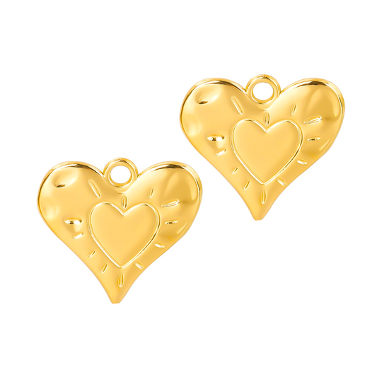 (per stuk) Roestvrij stalen (RVS) bedel hart goud - 24x25mm