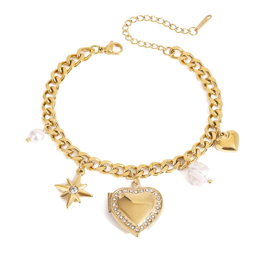 Star and heart armband goud