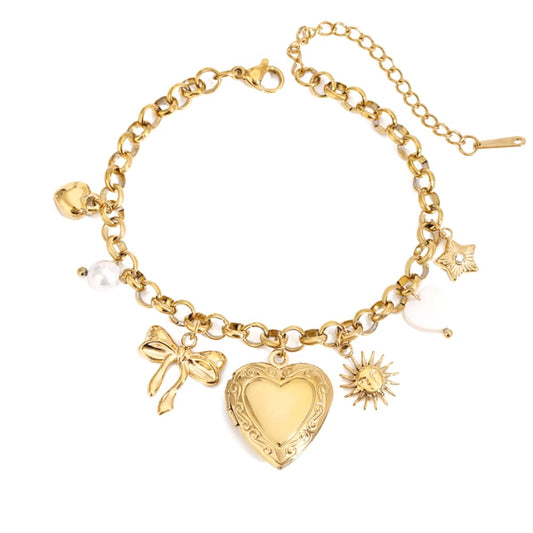 Bow charm armband goud