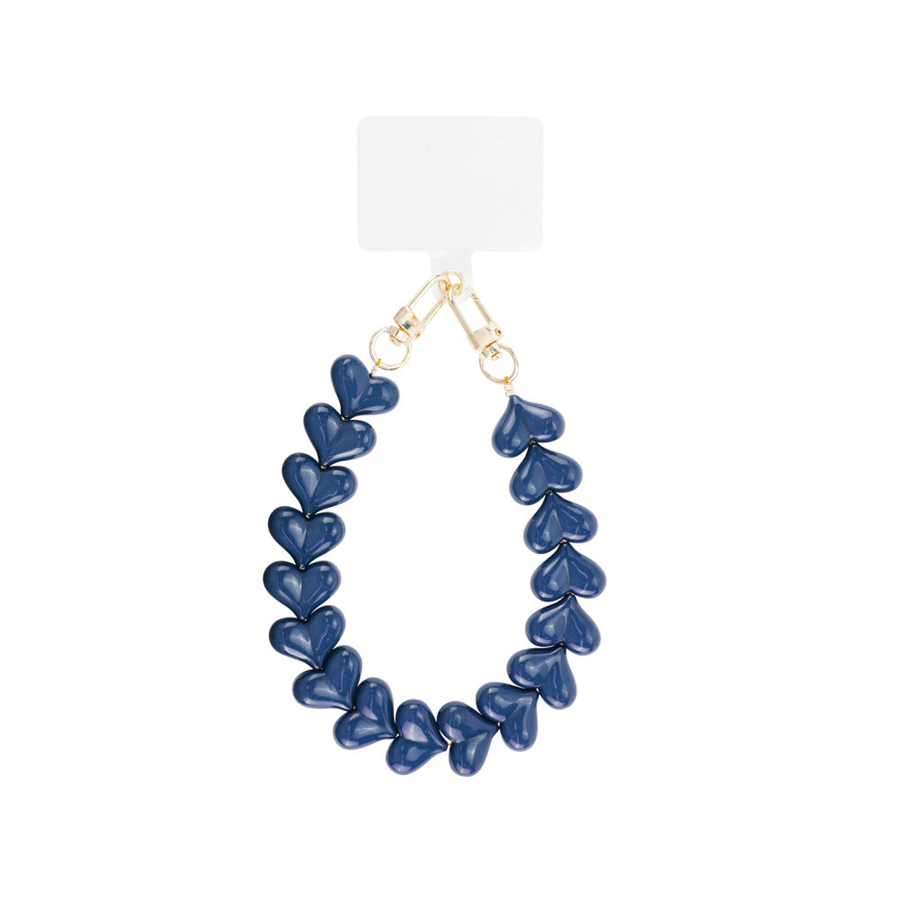 (per stuk) Telefoonkoord hartjes donker blauw