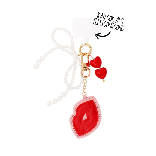 (per stuk) Bag charm kisses rood - 8x19cm