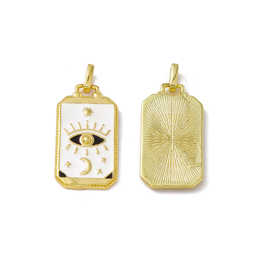 (per stuk) Tarotkaart bedel met oog wit - 26x14mm