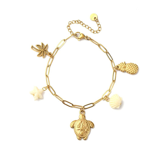 Turtle charm armband goud