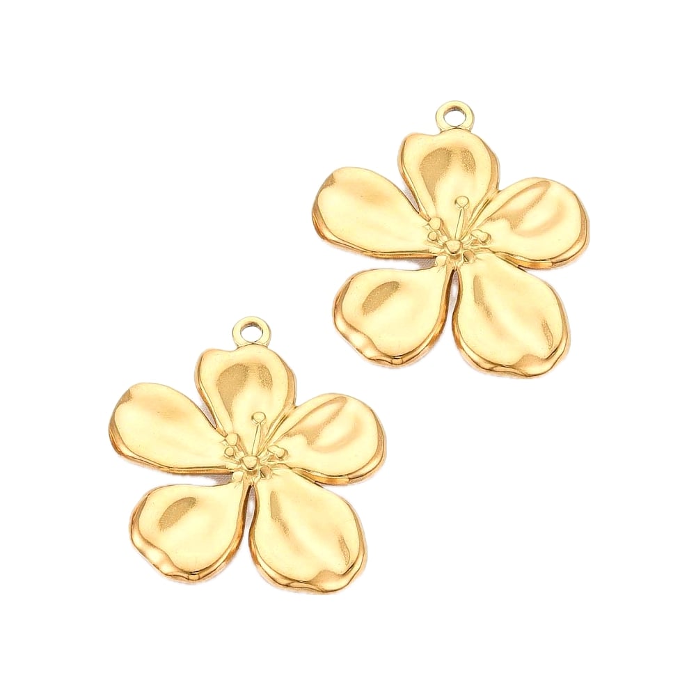 (per stuk) Roestvrij stalen (RVS) bedel bloem goud - 32x29,5mm