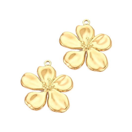 (per stuk) Roestvrij stalen (RVS) bedel bloem goud - 32x29,5mm