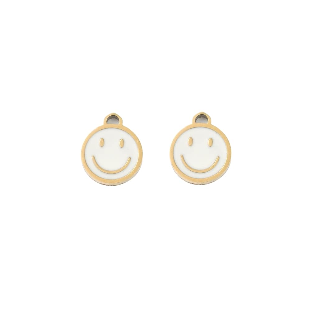 (per stuk) Roestvrij stalen (RVS) bedel smiley goud - 9x8mm