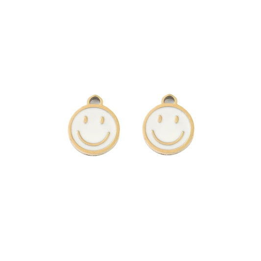 (per stuk) Roestvrij stalen (RVS) bedel smiley goud - 9x8mm