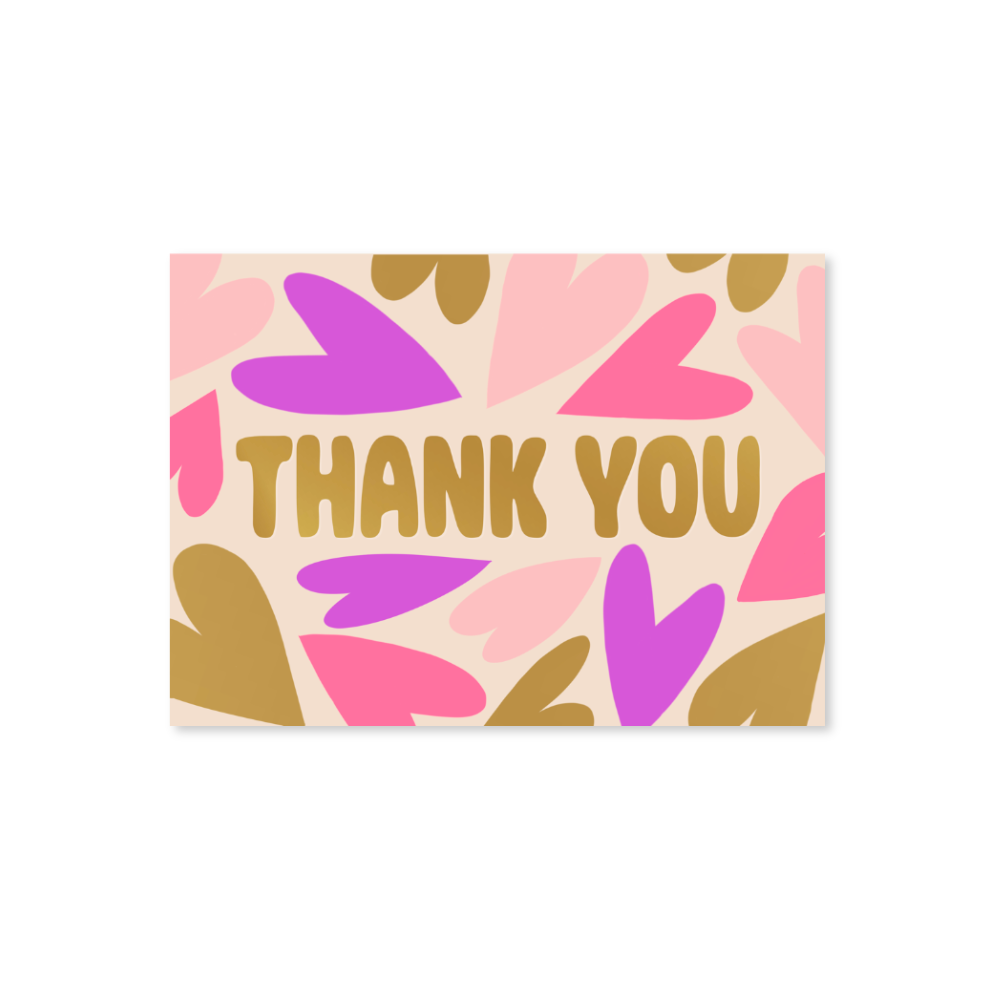 10 stuks Bedanktkaartjes met tekst "Thank You" en hartjes - 105x74 mm