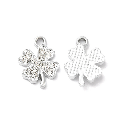 (per stuk) Klavervier bedel zilver - 18x12,5mm