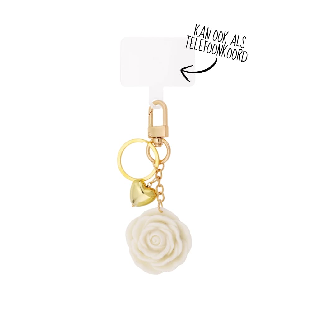 (per stuk) Bag charm roos off white - 4x12cm