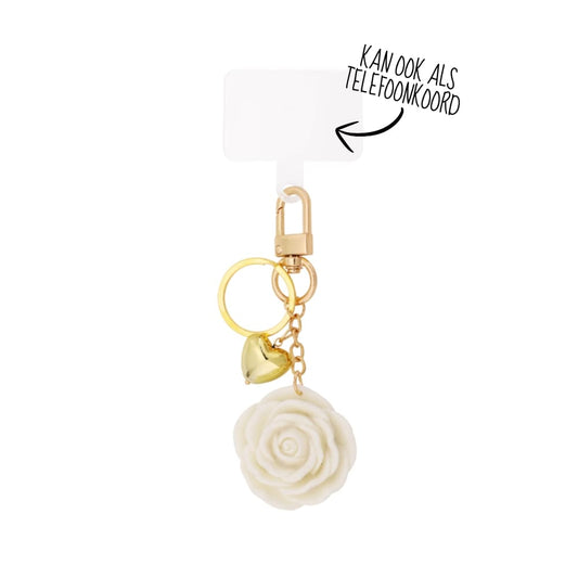 (per stuk) Bag charm roos off white - 4x12cm